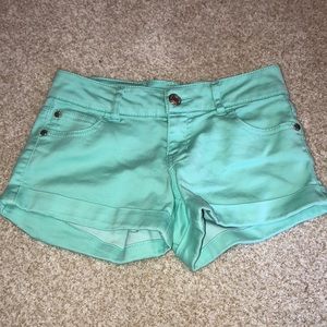 Mint green jean shorts